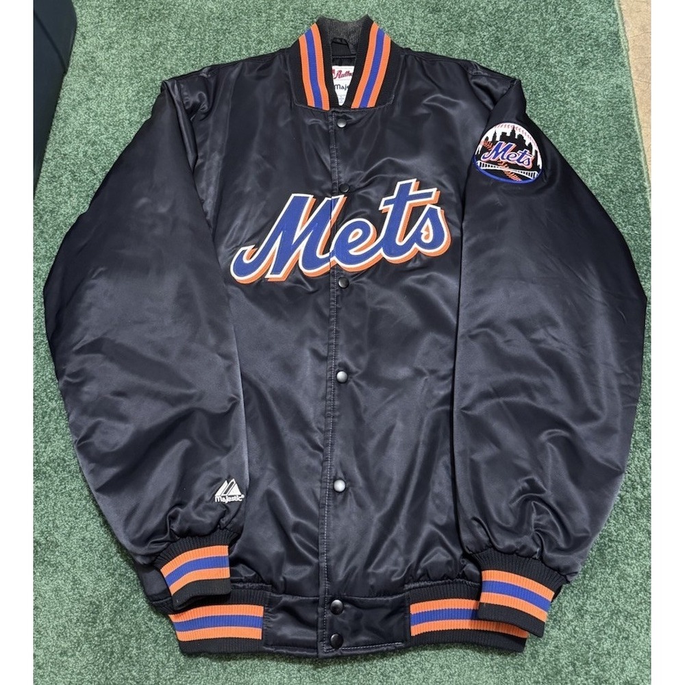 VTG 90s MLB NEW YORK METS STARTER SATIN JACKET BOMBER SIZE L BLACK